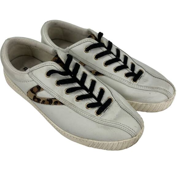 TRETORN White Tennis Shoes With Side Leopard Print SZ 7 - Picture 1 of 10
